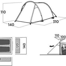 Easy Camp Σκηνή Camping Τούνελ Χακί 3 Εποχών για 2 Άτομα