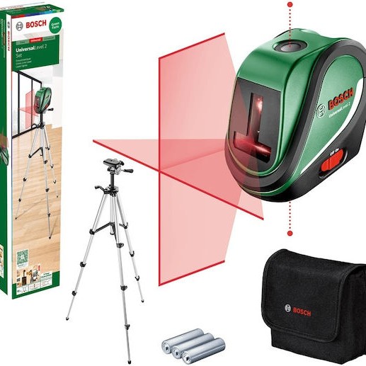 Bosch UniversalLevel 2 Set Αυτορυθμιζόμενο Γραμμικό Αλφάδι Laser Κόκκινης Δέσμης 1.5V με Εύρος Εργασίας 10m