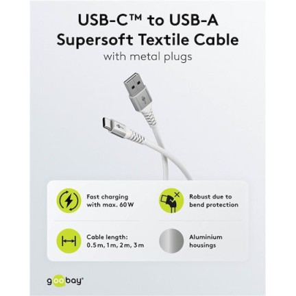 Goobay USB 2.0 Cable USB-C male - USB-A 60W Λευκό 1m 74530