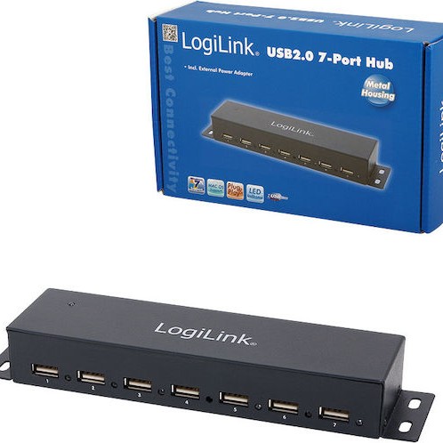 LogiLink USB 2.0 Hub 7 Θυρών με σύνδεση USB-A και Εξωτερική Παροχή Ρεύματος