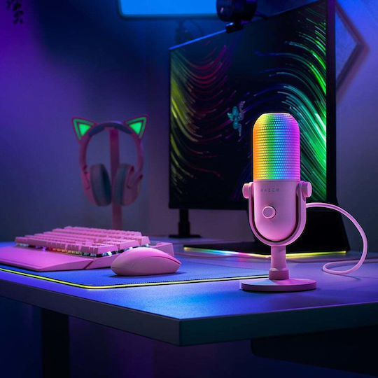 Razer Seiren V3 Chroma Δυναμικό Μικρόφωνο USB Επιτραπέζιο για Φωνητικά σε Ροζ Χρώμα