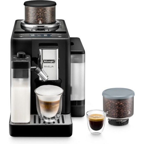 De'Longhi Rivelia Αυτόματη Μηχανή Espresso 1450W Πίεσης 19bar για Cappuccino με Μύλο Άλεσης Onyx Black