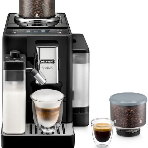 De'Longhi Rivelia Αυτόματη Μηχανή Espresso 1450W Πίεσης 19bar για Cappuccino με Μύλο Άλεσης Onyx Black