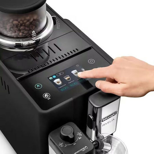 De'Longhi Rivelia Αυτόματη Μηχανή Espresso 1450W Πίεσης 19bar για Cappuccino με Μύλο Άλεσης Onyx Black