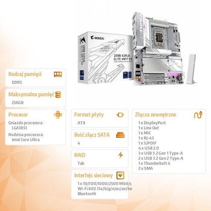 Gigabyte Aorus Elite Wifi 7 ICE Z890 Motherboard ATX με Intel 1851 Socket