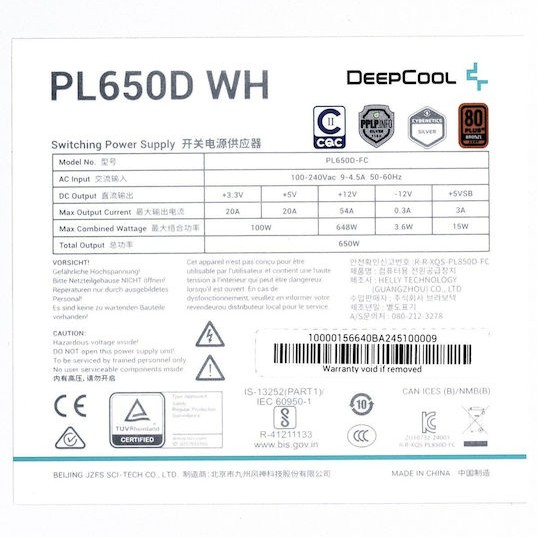Deepcool PL650D 650W Λευκό Τροφοδοτικό Υπολογιστή Full Wired 80 Plus Bronze