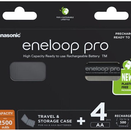 Panasonic Eneloop Pro With Battery Case Επαναφορτιζόμενες Μπαταρίες AA Ni-MH 2500mAh 1.2V 4τμχ