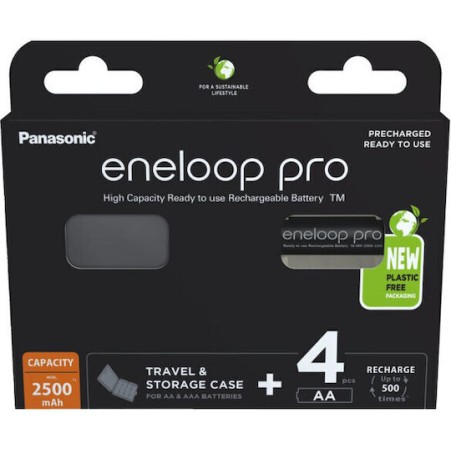 Panasonic Eneloop Pro With Battery Case Επαναφορτιζόμενες Μπαταρίες AA Ni-MH 2500mAh 1.2V 4τμχ