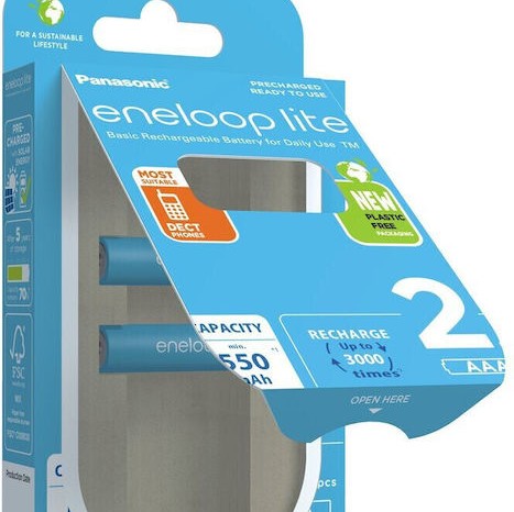 Panasonic Eneloop Lite Eco Pack Επαναφορτιζόμενες Μπαταρίες AAA Ni-MH 550mAh 1.2V 2τμχ