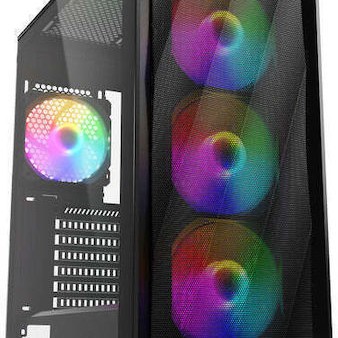 Sharkoon VK4 Rainbow Gaming Midi Tower Κουτί Υπολογιστή με Πλαϊνό Παράθυρο και RGB Φωτισμό Μαύρο