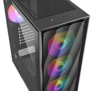 Sharkoon VK4 Rainbow Gaming Midi Tower Κουτί Υπολογιστή με Πλαϊνό Παράθυρο και RGB Φωτισμό Μαύρο