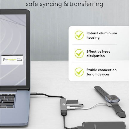 Goobay USB 3.2 Hub 4 Θυρών με σύνδεση USB-C Γκρι