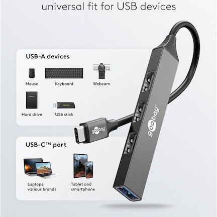 Goobay USB 3.2 Hub 4 Θυρών με σύνδεση USB-C Γκρι