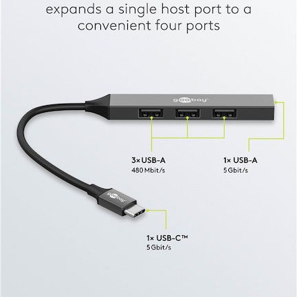 Goobay USB 3.2 Hub 4 Θυρών με σύνδεση USB-C Γκρι
