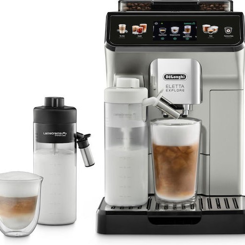 De'Longhi Eletta Explore Αυτόματη Μηχανή Espresso 1450W Πίεσης 19bar για Cappuccino με Μύλο Άλεσης Ασημί