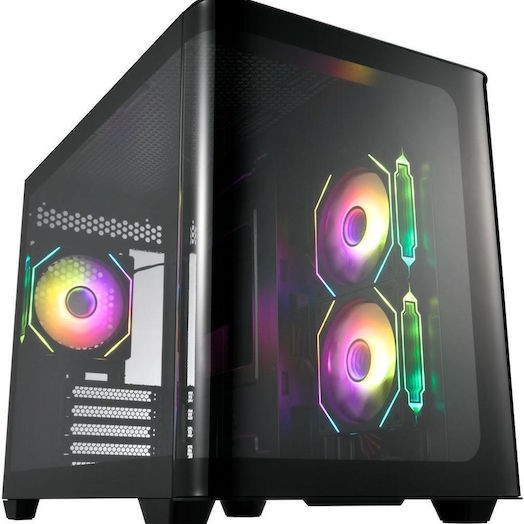 FSP/Fortron S380 Gaming Midi Tower Κουτί Υπολογιστή με Πλαϊνό Παράθυρο και RGB Φωτισμό Μαύρο