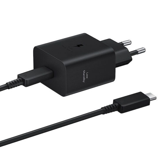 Samsung Φορτιστής με Θύρα USB-C και Καλώδιο USB-C - USB-C 45W Power Delivery Μαύρος (EP-T4511X)