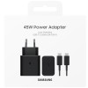 Samsung Φορτιστής με Θύρα USB-C και Καλώδιο USB-C - USB-C 45W Power Delivery Μαύρος (EP-T4511X)