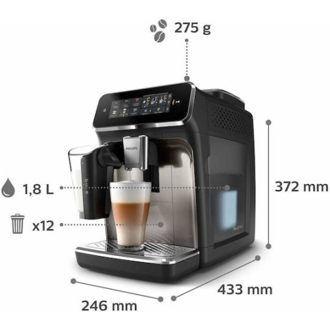 Philips Series 3300 Αυτόματη Μηχανή Espresso 1500W Πίεσης 15bar με Μύλο Άλεσης Μαύρη