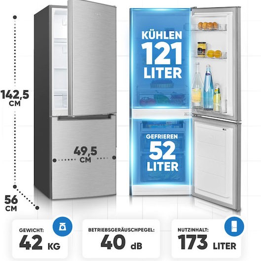 Bomann Ψυγειοκαταψύκτης 173lt Υ142.5xΠ49.5xΒ56εκ. Γκρι KG 7359