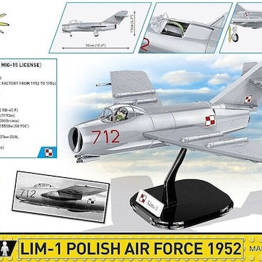 Cobi Lim-1 Polish Air Force 1952 Φιγούρα Μοντελισμού Αεροπλάνο Μαύρη 504 Κομματιών σε Κλίμακα 1:32 με Κόλλα και Χρώματα 40x28x6εκ.