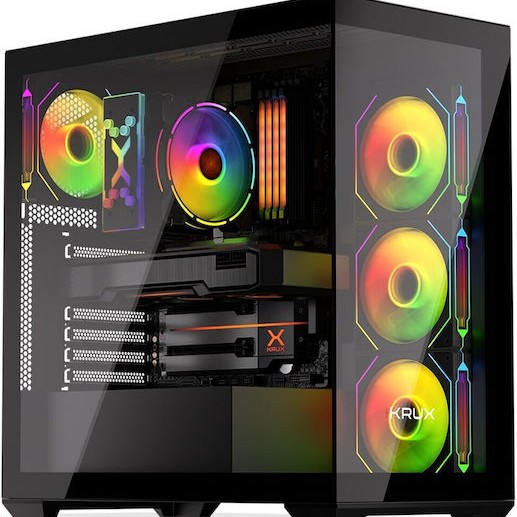 Krux Exo Gaming Midi Tower Κουτί Υπολογιστή με Πλαϊνό Παράθυρο και ARGB Φωτισμό Μαύρο