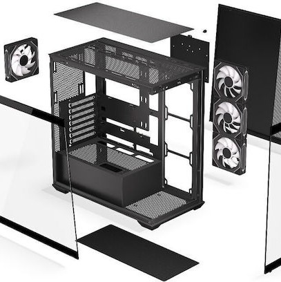 Krux Exo Gaming Midi Tower Κουτί Υπολογιστή με Πλαϊνό Παράθυρο και ARGB Φωτισμό Μαύρο