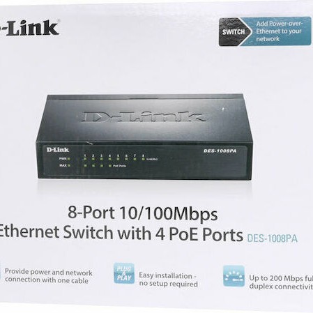 D-Link DGS-1008P Unmanaged L2 PoE Switch με 8 Θύρες Gigabit (1Gbps) Ethernet