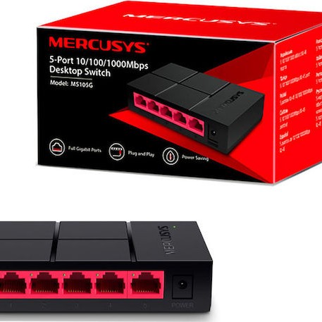 Mercusys MS105G v1 Unmanaged L2 Switch με 5 Θύρες Gigabit (1Gbps) Ethernet