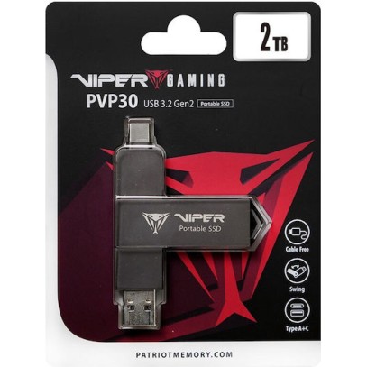 Patriot Pvp30 Duo Compact 2TB USB 3.2 SSD Stick με σύνδεση USB-A & USB-C Μαύρο