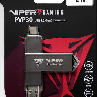 Patriot Pvp30 Duo Compact 2TB USB 3.2 SSD Stick με σύνδεση USB-A & USB-C Μαύρο