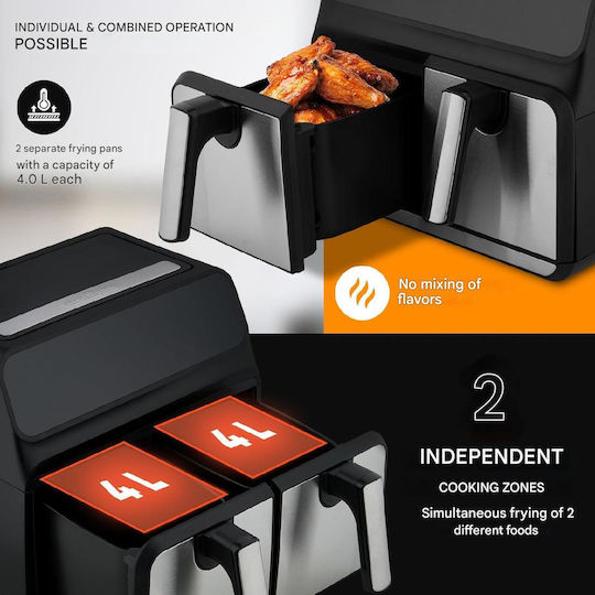 Profi Cook Air Fryer με Διπλό Αποσπώμενο Κάδο 8lt Μαύρο