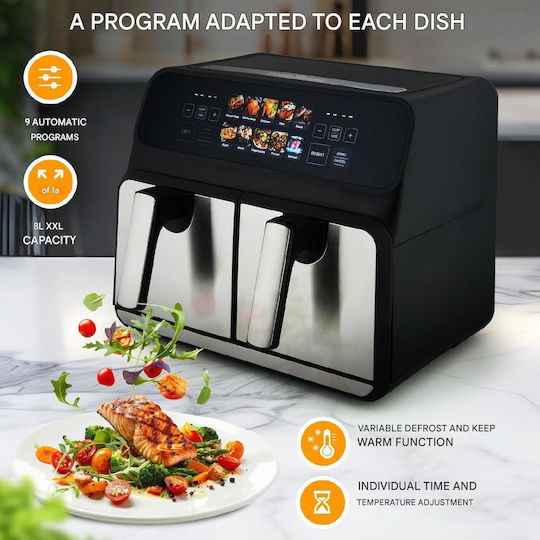 Profi Cook Air Fryer με Διπλό Αποσπώμενο Κάδο 8lt Μαύρο