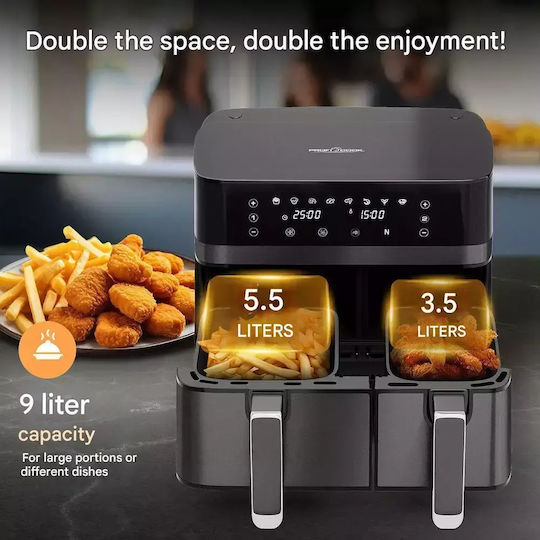 Profi Cook Air Fryer με Διπλό Αποσπώμενο Κάδο 9lt Μαύρο