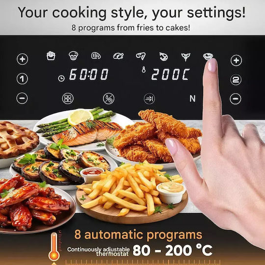 Profi Cook Air Fryer με Διπλό Αποσπώμενο Κάδο 9lt Μαύρο