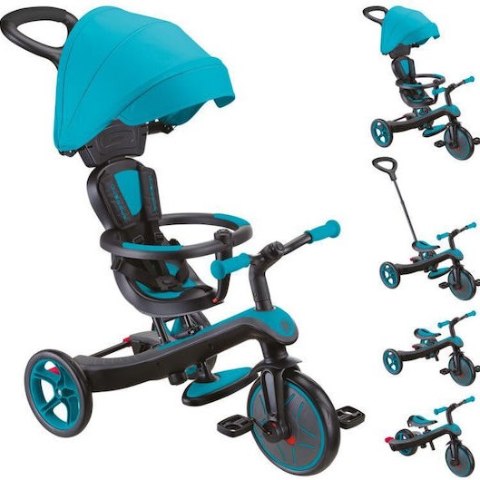 Globber Παιδικό Τρίκυκλο Ποδήλατο Πτυσσόμενο, Μετατρεπόμενο με Χειρολαβή Γονέα & Σκίαστρο Explorer Trike Γαλάζιο