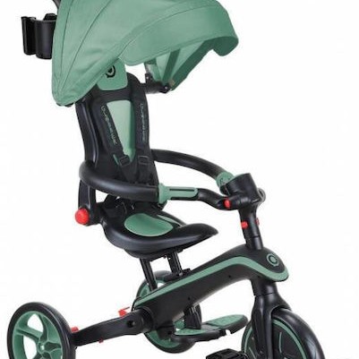 Globber Παιδικό Τρίκυκλο Ποδήλατο Explorer Trike 4 In 1 Πτυσσόμενο, Μετατρεπόμενο με Χειρολαβή Γονέα & Σκίαστρο για 10+ Μηνών Olive