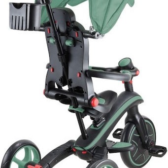 Globber Παιδικό Τρίκυκλο Ποδήλατο Explorer Trike 4 In 1 Πτυσσόμενο, Μετατρεπόμενο με Χειρολαβή Γονέα & Σκίαστρο για 10+ Μηνών Olive