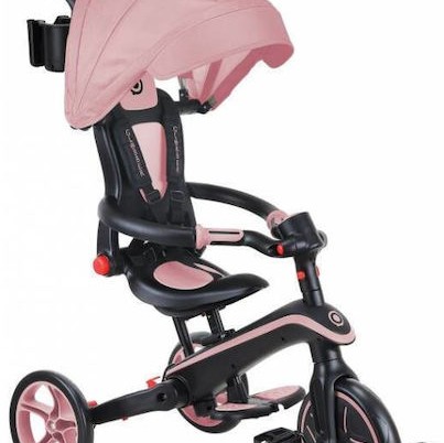 Globber Παιδικό Τρίκυκλο Ποδήλατο Explorer Trike 4 In 1 Πτυσσόμενο, Μετατρεπόμενο με Χειρολαβή Γονέα & Σκίαστρο για 10+ Μηνών Pastel Pink