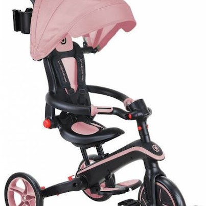 Globber Παιδικό Τρίκυκλο Ποδήλατο Explorer Trike 4 In 1 Πτυσσόμενο, Μετατρεπόμενο με Χειρολαβή Γονέα & Σκίαστρο για 10+ Μηνών Pastel Pink