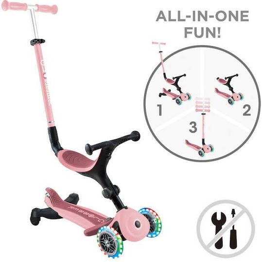 Globber Παιδικό Πατίνι Αναδιπλούμενο Go Up Active Lights 360° Τρίτροχο με Κάθισμα Pastel Pink