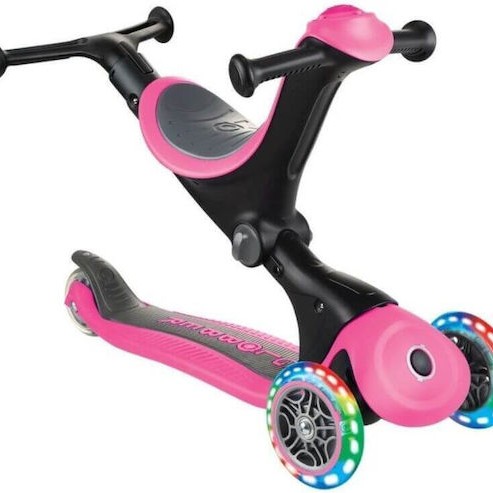 Globber Παιδικό Πατίνι Αναδιπλούμενο Go.Up Deluxe Fantasy Lights Τρίτροχο με Κάθισμα για 3+ Ετών Ροζ