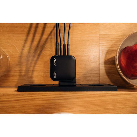 Verbatim Φορτιστής Χωρίς Καλώδιο GaN με Θύρα USB-A και 3 Θύρες USB-C 100W Power Delivery / Quick Charge 3.0 Μαύρος (Mini)