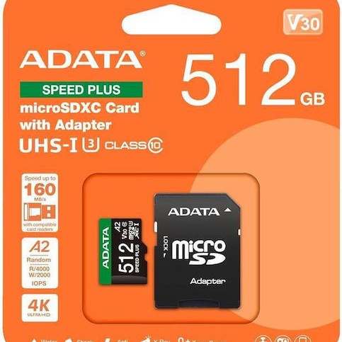 Adata microSDXC 512GB Class 10 U3 V30 A2