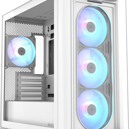 Asus A23 Plus Gaming Midi Tower Κουτί Υπολογιστή με Πλαϊνό Παράθυρο και RGB Φωτισμό Λευκό