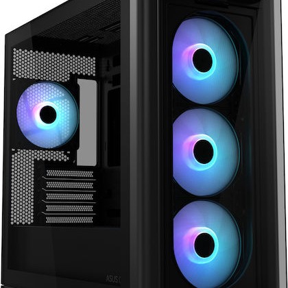 Asus A23 Plus Gaming Midi Tower Κουτί Υπολογιστή με Πλαϊνό Παράθυρο και RGB Φωτισμό Μαύρο