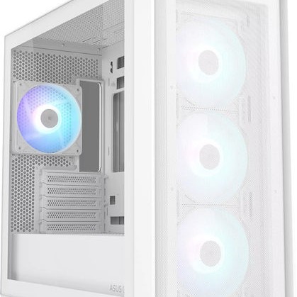 Asus A21 PLUS TG Gaming Midi Tower Κουτί Υπολογιστή με Πλαϊνό Παράθυρο και RGB Φωτισμό Λευκό