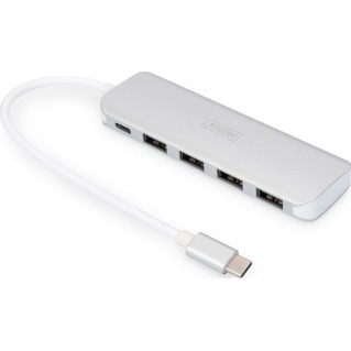Digitus USB 3.0 Hub 5 Θυρών με σύνδεση USB-C & Θύρα Φόρτισης Ασημί