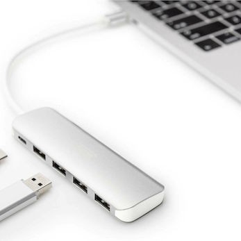 Digitus USB 3.0 Hub 5 Θυρών με σύνδεση USB-C & Θύρα Φόρτισης Ασημί
