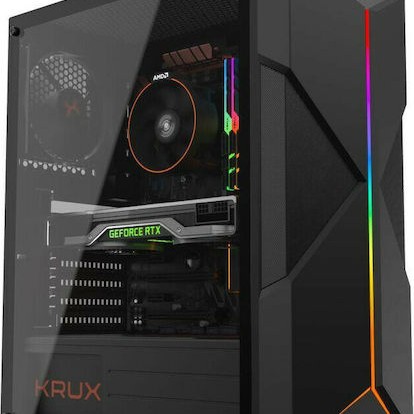 Krux Astral Gaming Midi Tower Κουτί Υπολογιστή με Πλαϊνό Παράθυρο και RGB Φωτισμό Μαύρο
